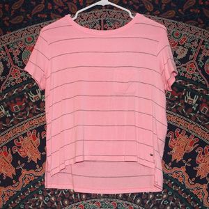 Pink Flowy Tee with Grey Stripes (AEO)